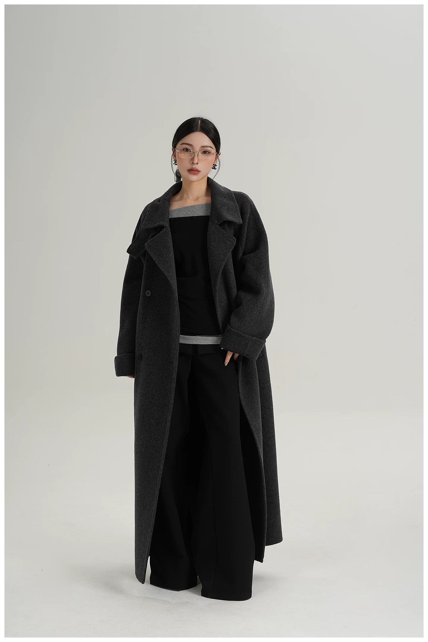 Armor-Collar Long Wool Coat