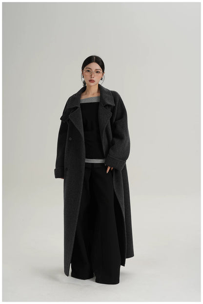 Armor-Collar Long Wool Coat