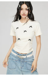 Off-white & Gray Bow Tie Ruffled T-shirt - CHINASQUAD