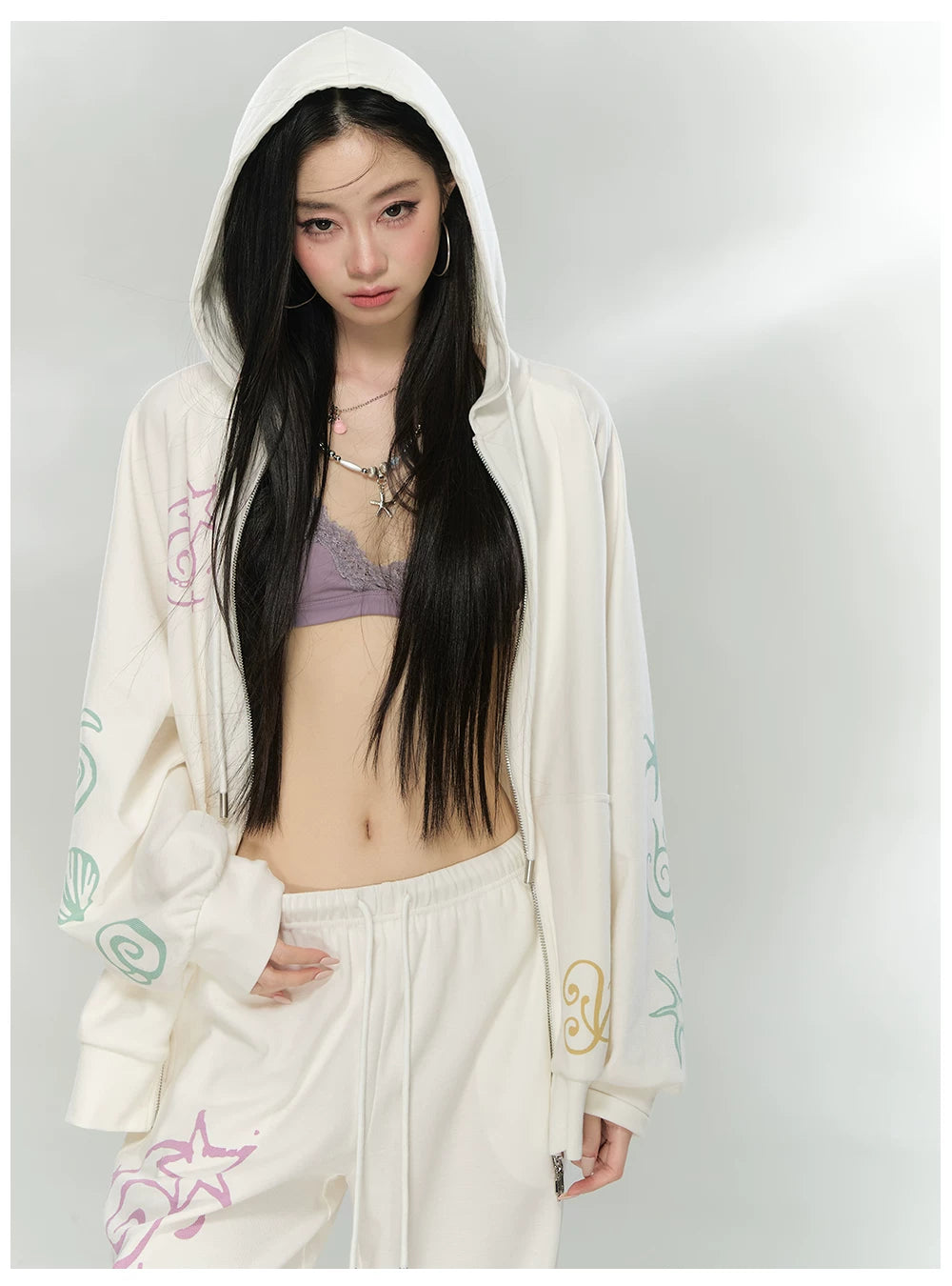 Printed Waffle Knit Hoodie &amp; Pants Set