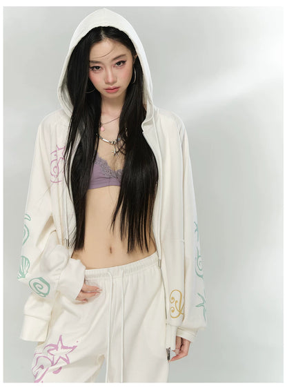 Printed Waffle Knit Hoodie &amp; Pants Set