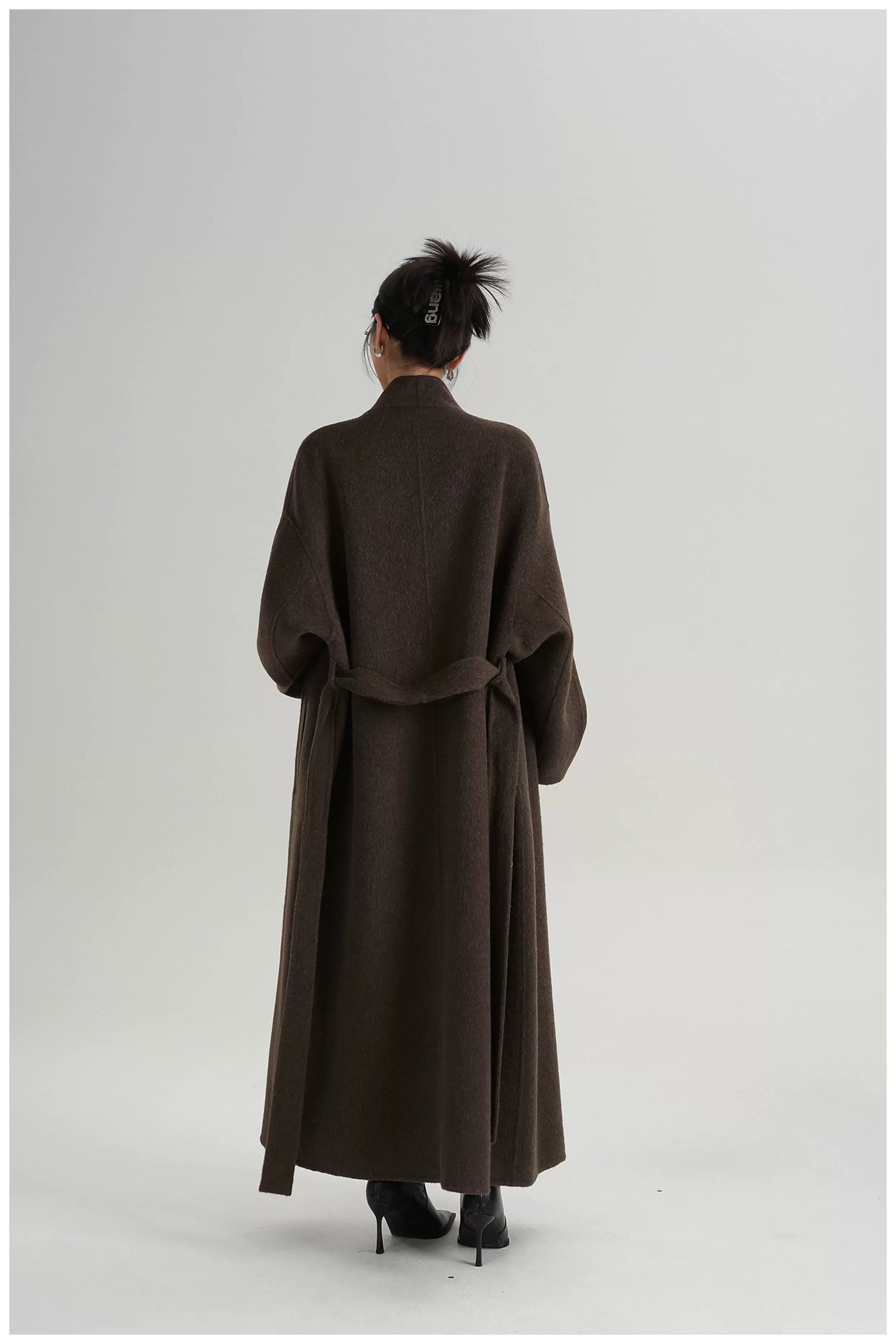 Asymmetric Button Long Wool Coat