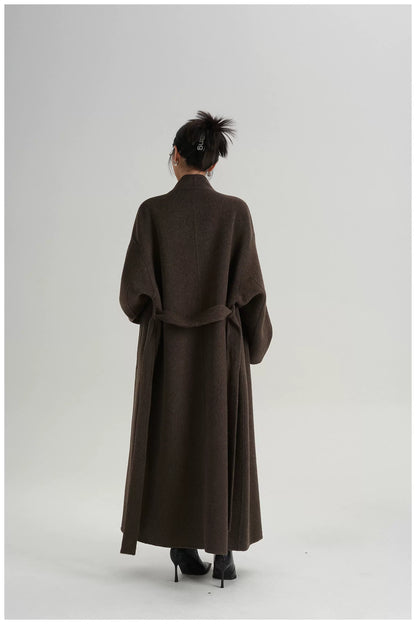Asymmetric Button Long Wool Coat