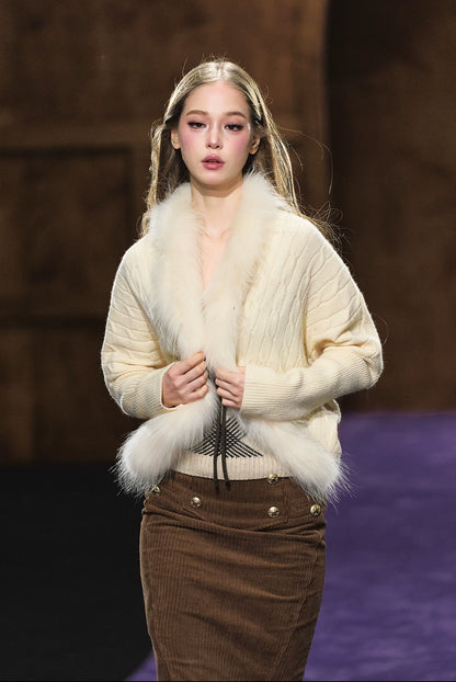 Long-Haired Collar Knit Cardigan