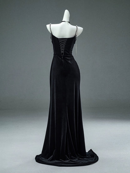 Elegant Black Velvet Couture Gown