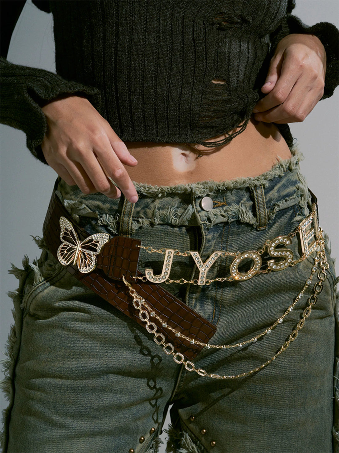 Butterfly Rhinestone PU Waistbelt