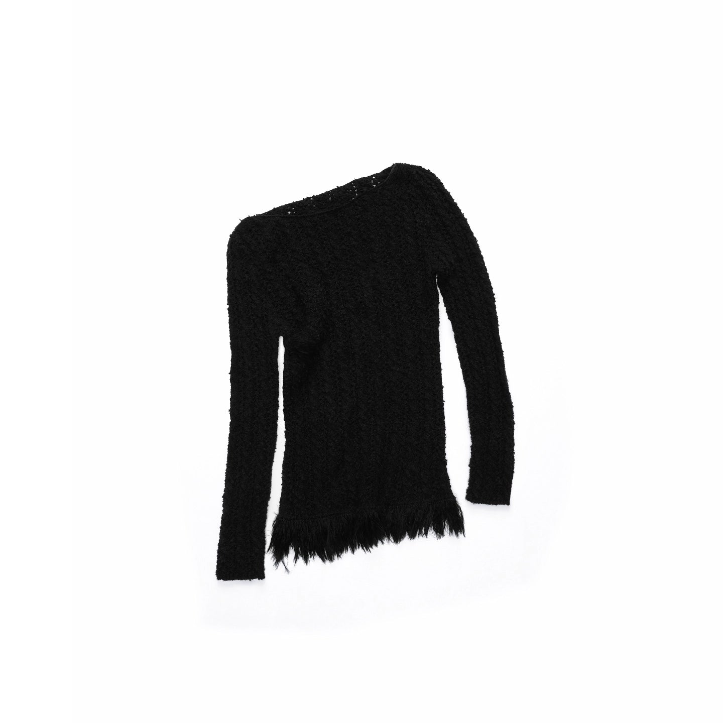 Cable-Knit Faux-Fur Trim Fitted Sweater