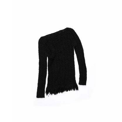 Cable-Knit Faux-Fur Trim Fitted Sweater
