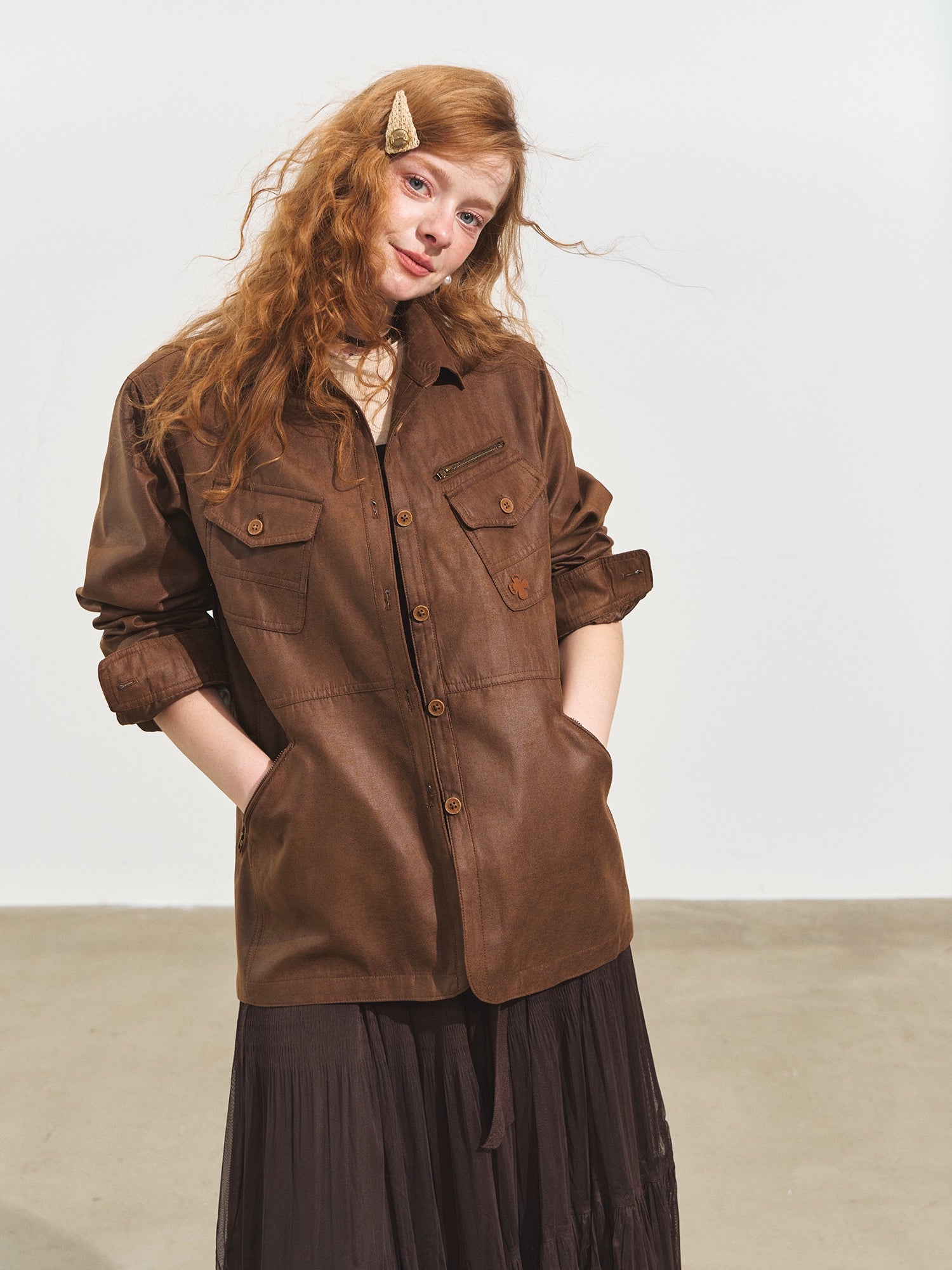 Multi-Pocket Suede Utility Jacket
