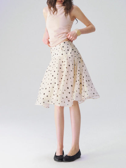 Lyocell Polka Dot Midi Skirt