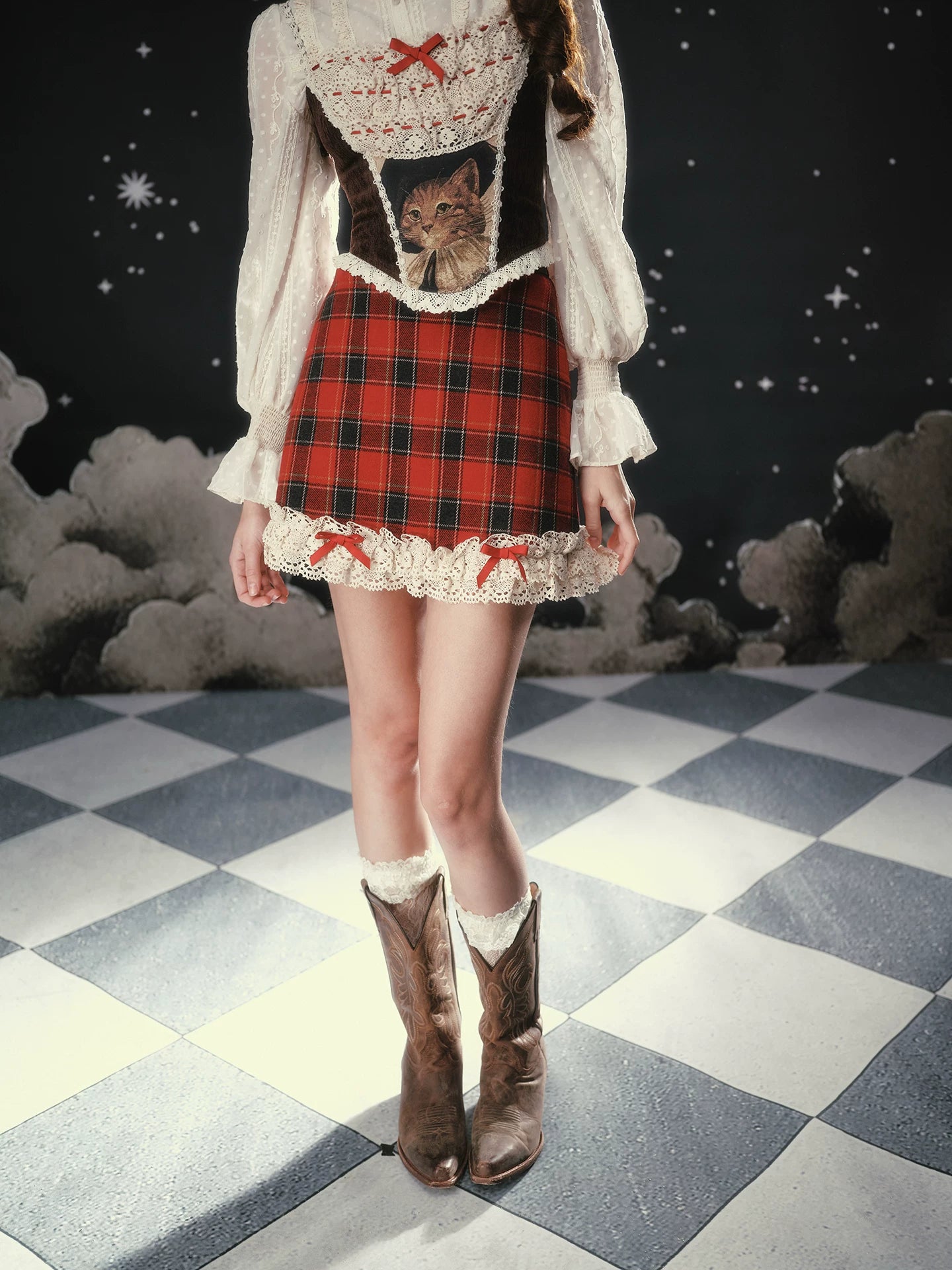 Christmas Night Corset Top &amp; Plaid Skirt Set