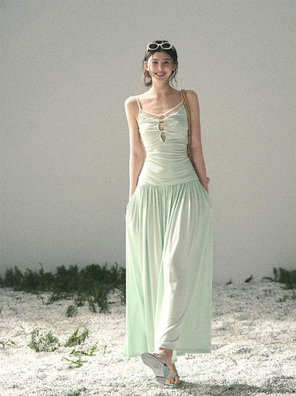 Mint Pearl Texture Two-Piece Maxi Skirt Set