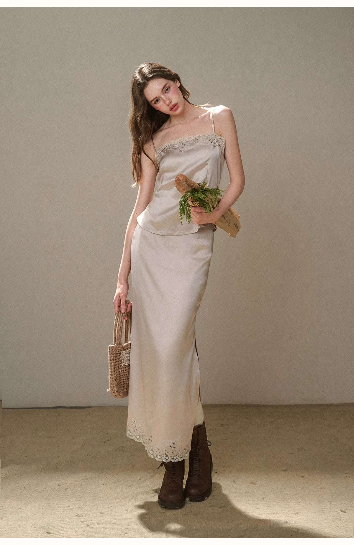 Cosagach Pearl Satin Embroidered Camisole