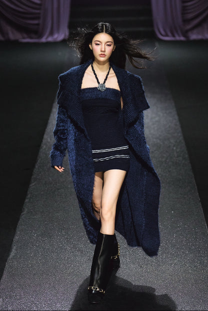 Contrast Knit Cardigan &amp; Hand-Crocheted Dress Set