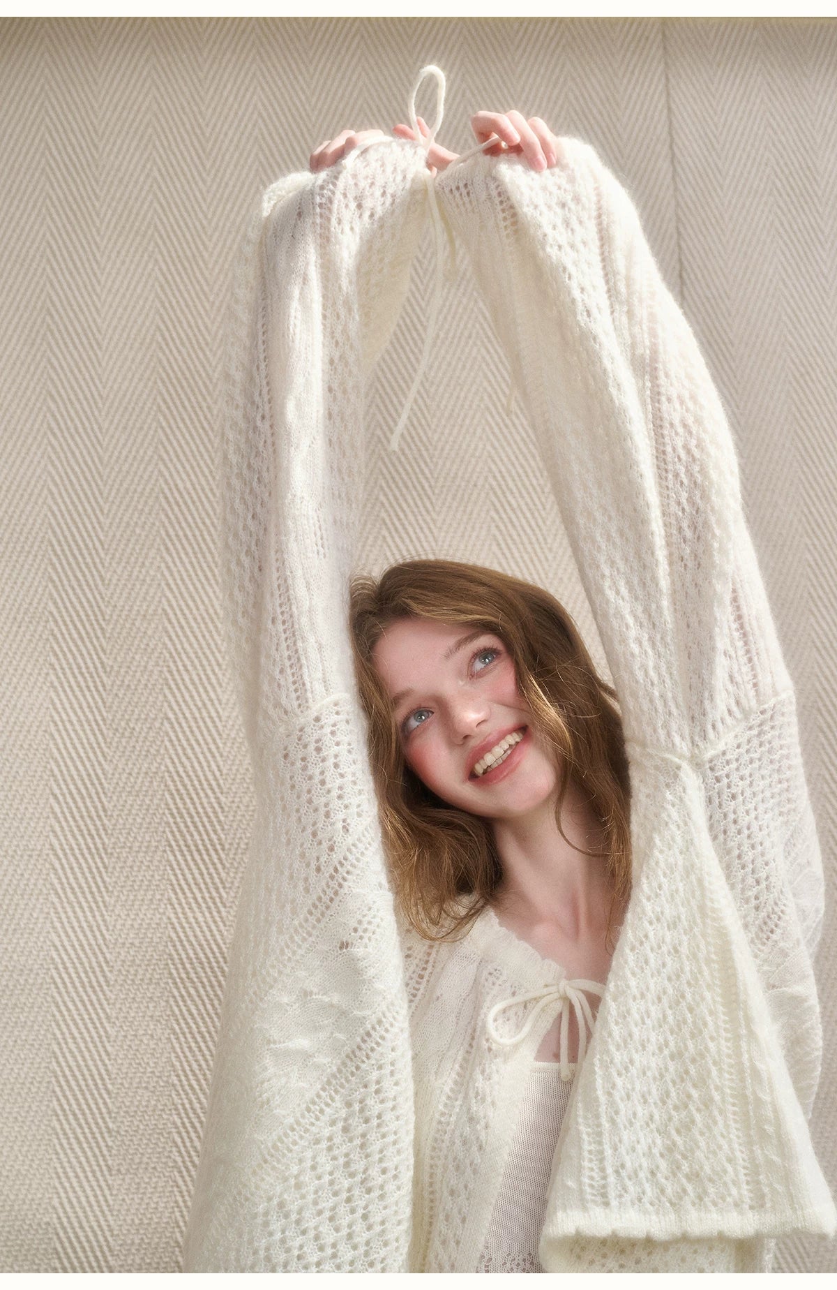 Mohair Wool Openwork Knit Cardigan