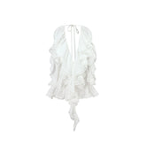 Black & White Ruffled Lace Edges Halter Blouse - CHINASQUAD