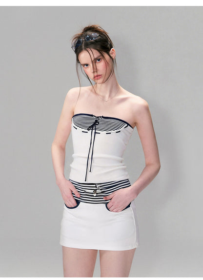 Vintage Nautical Contrast Stripe Bodycon Mini Skirt