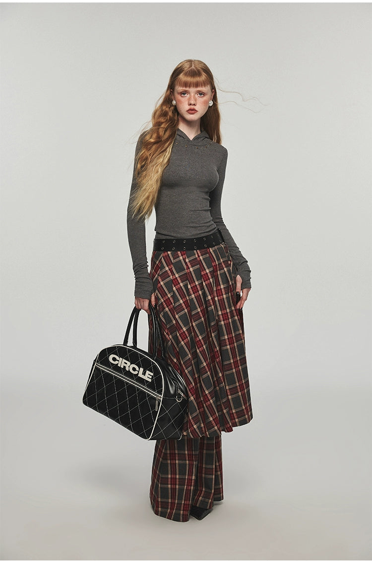 Plaid &amp; Leopard Slim-Fit Flared Pants - CHINASQUAD