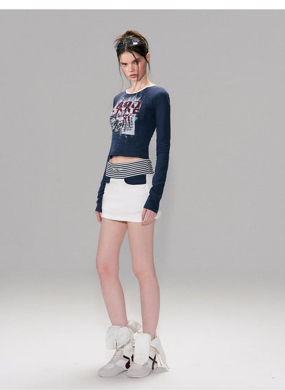 Vintage Nautical Contrast Stripe Bodycon Mini Skirt