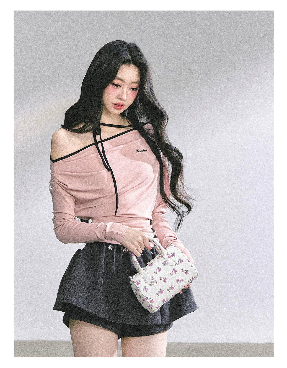 Off-Shoulder Halter Long-Sleeve T-Shirt