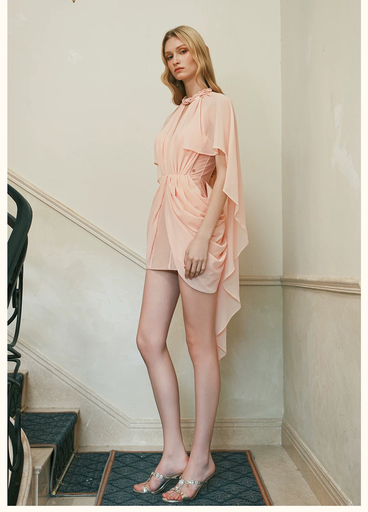 Draped Shawl Detail Halter Corset Dress