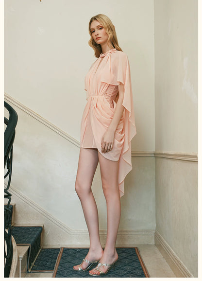 Draped Shawl Detail Halter Corset Dress