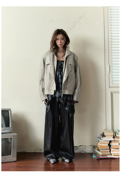 Black Loose-fitting Studded PU Leather Pants