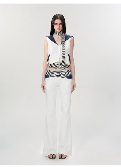 Color-Block Nautical Sailor Collar Sleeveless Top