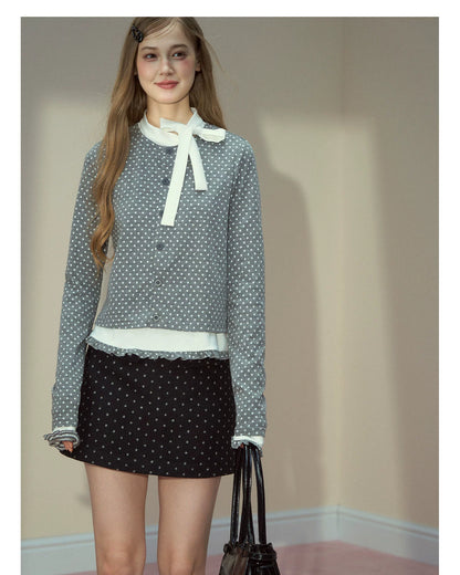 Polka Dot Layered Knit Blouse