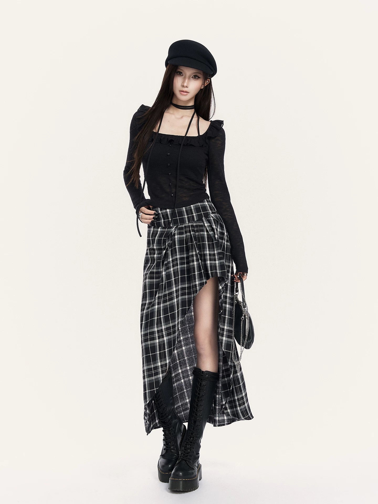 Rebel Check Asymmetric Midi Skirt