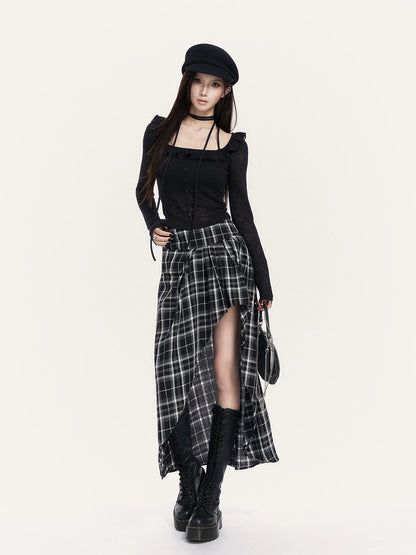 Rebel Check Asymmetric Midi Skirt