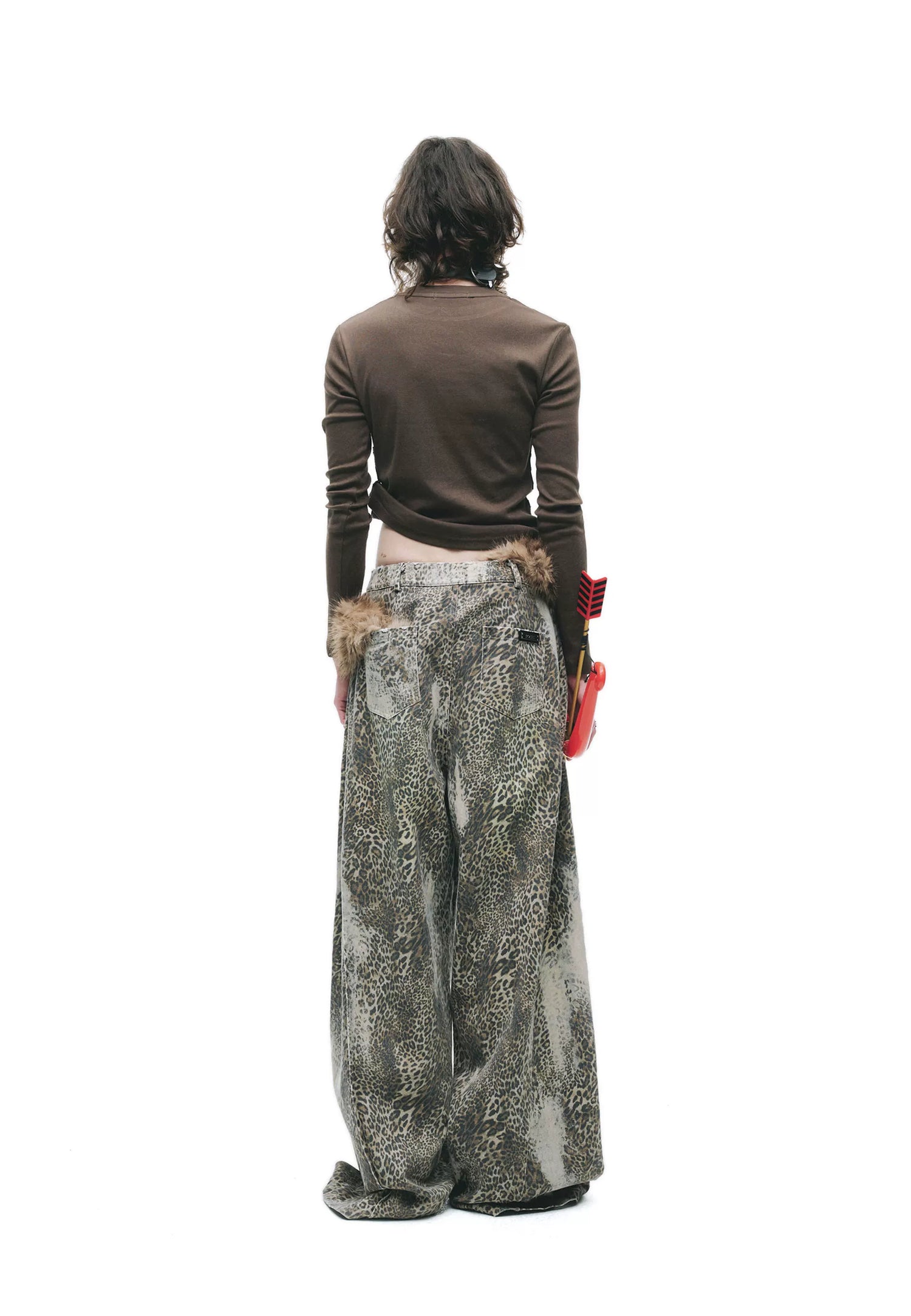 Vintage Washed Leopard Print Oversized Denim Jeans