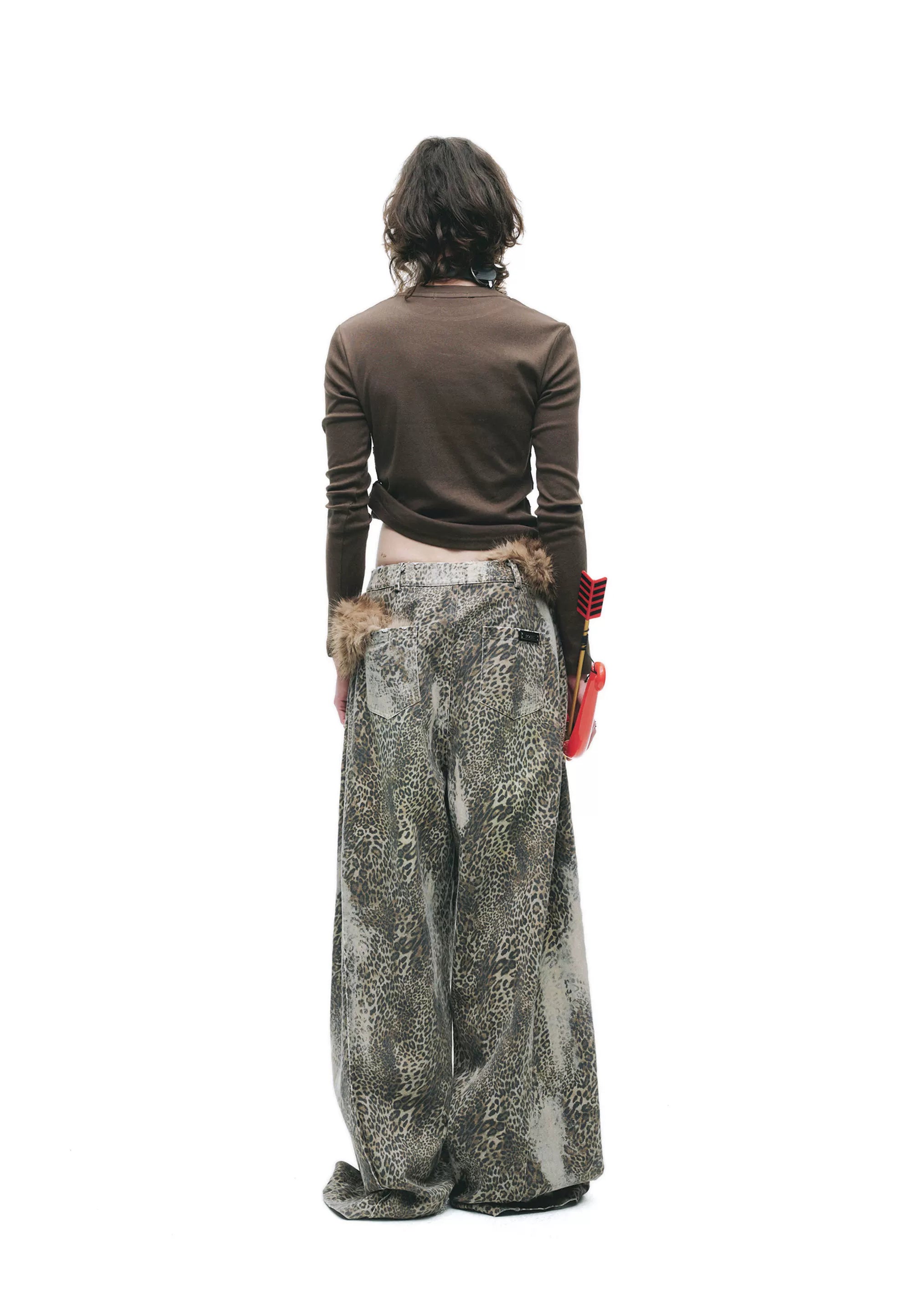 Vintage Washed Leopard Print Oversized Denim Jeans