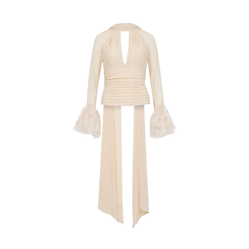 Nina Halter V-Neck Slim Tie Detail Crop Blouse