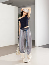 Printed Spliced Low-Waist Striped Wide-Leg Pants - CHINASQUAD