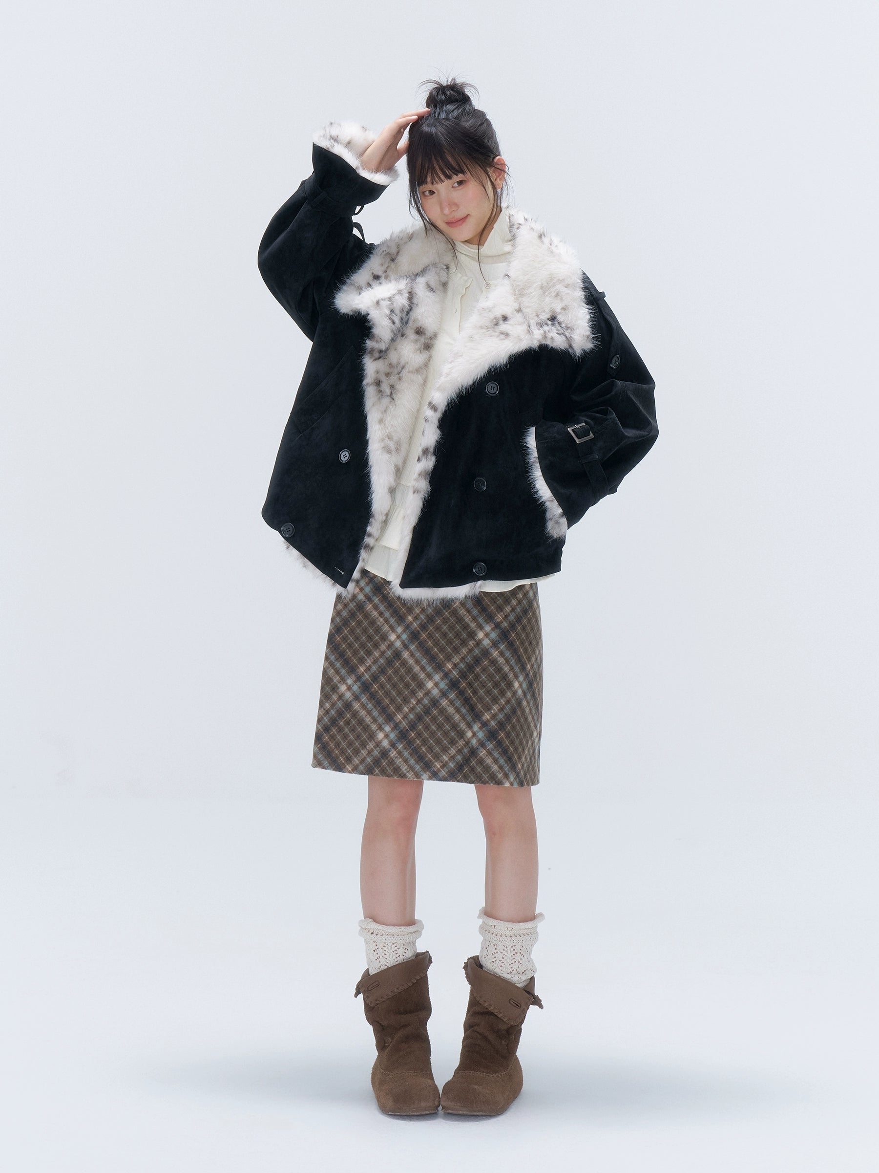 Vintage Plaid Wool-Blend Slim Midi Skirt