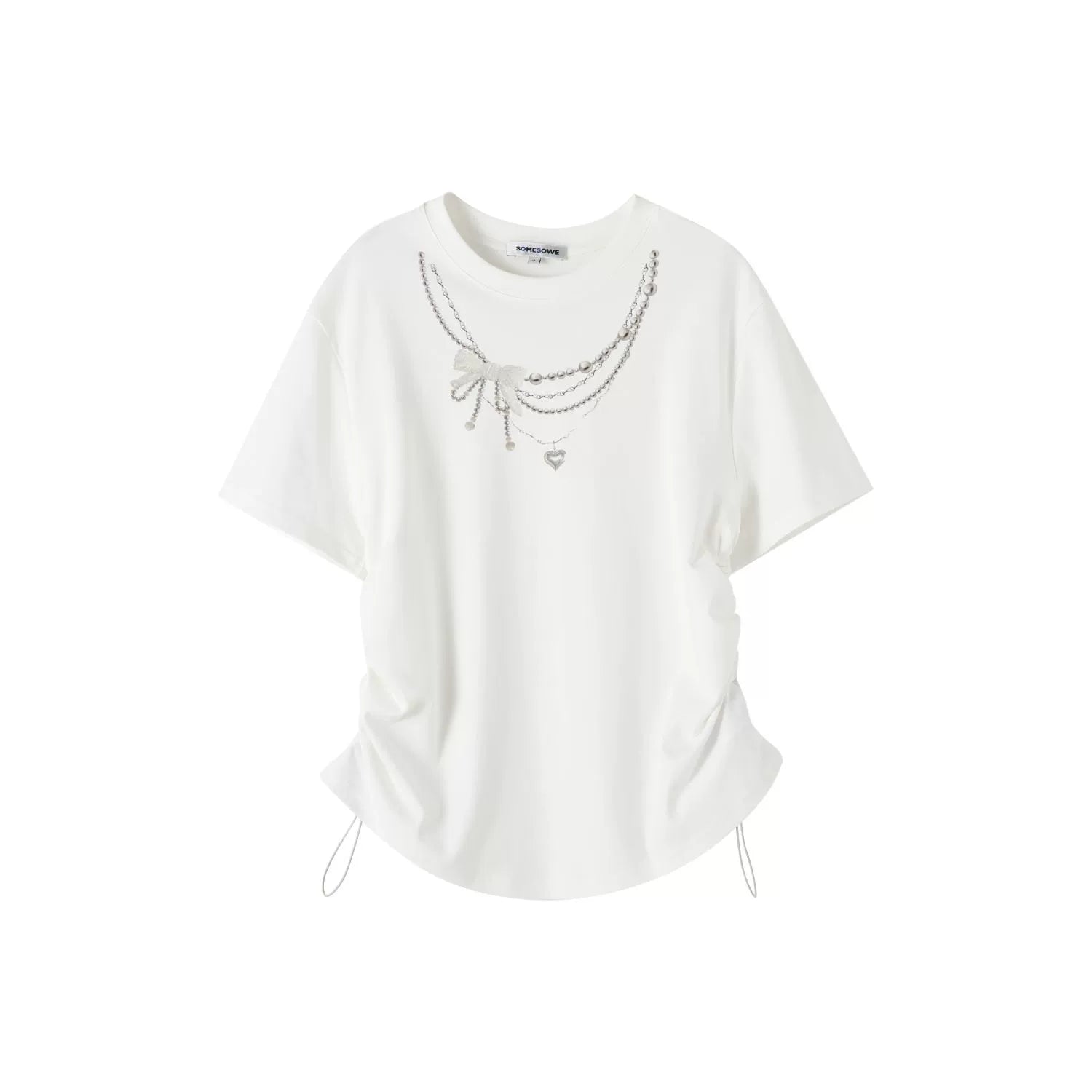 Pearl Necklace Print Drawstring T-shirt