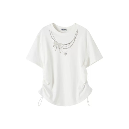 Pearl Necklace Print Drawstring T-shirt