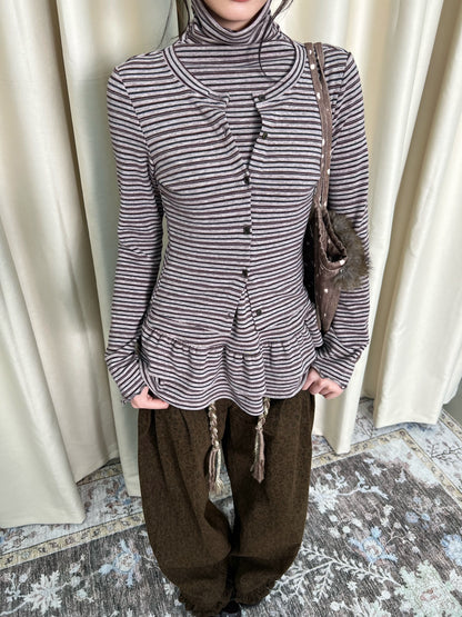 Faux Layered Ruffle-Trim Base Turtleneck