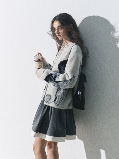 Double-Zip Jacquard Knit Cardigan