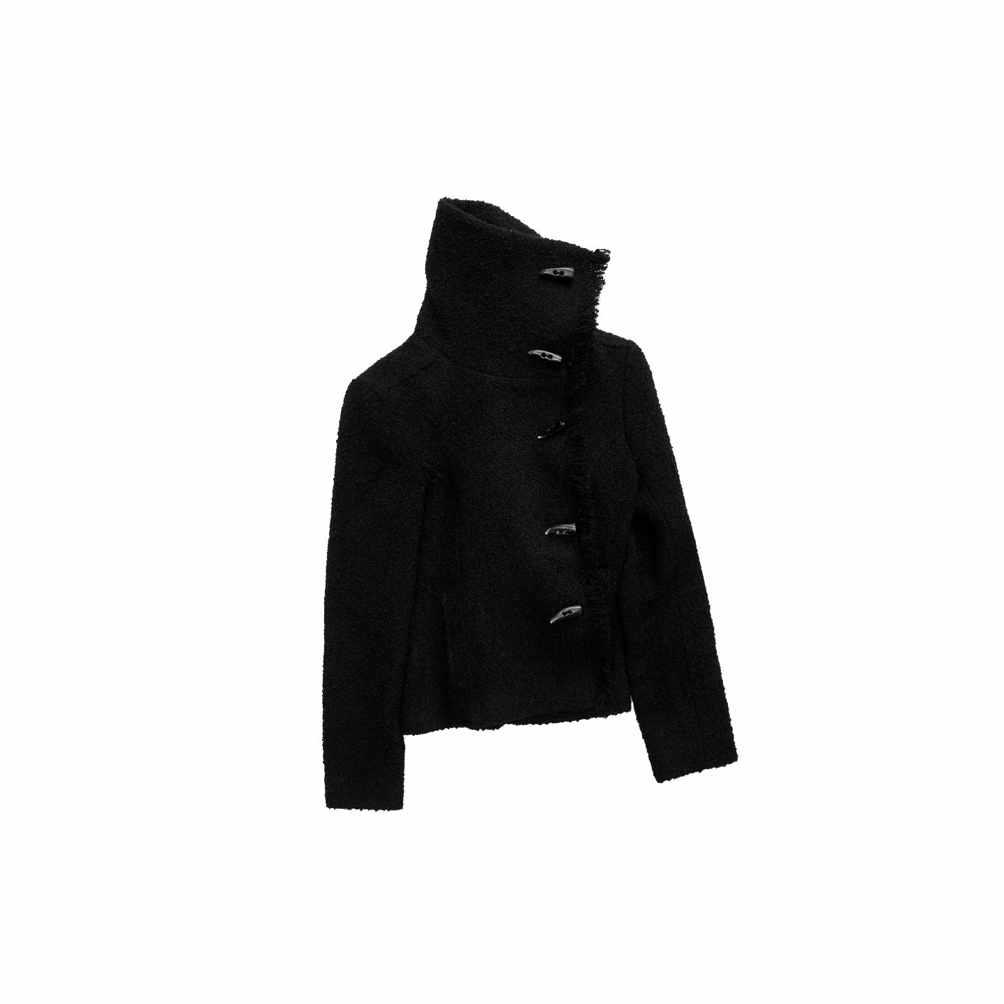 Wool Blend Horn Button High-neck Jacket