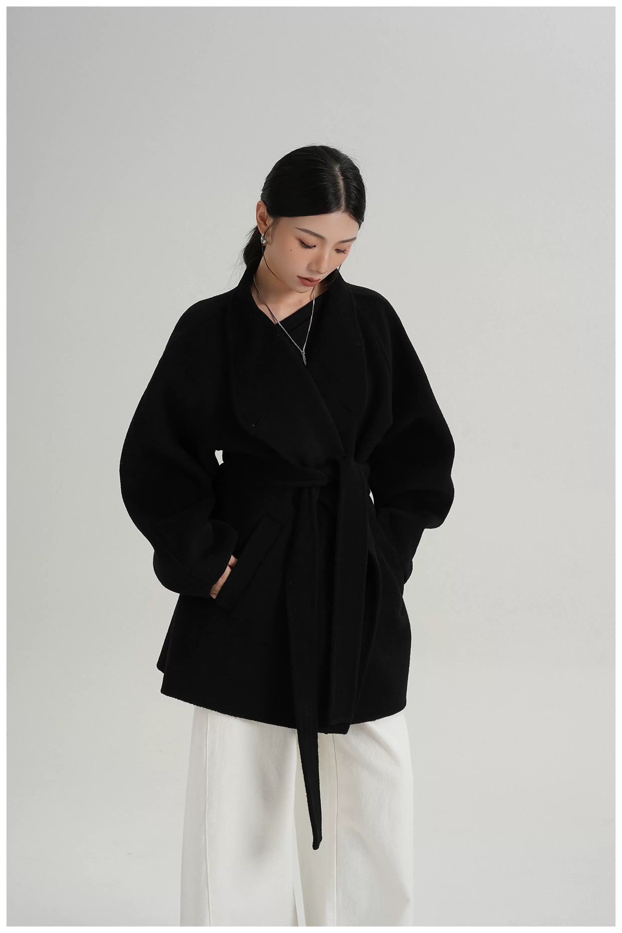 Tie-Belt Mid-Length Double-Faced Wool Jacket