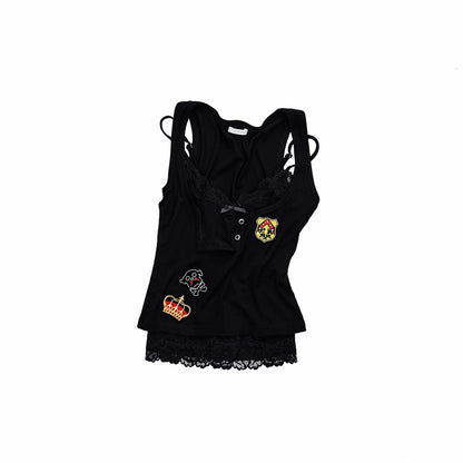Layered Lace Patch Slim Knit Tank