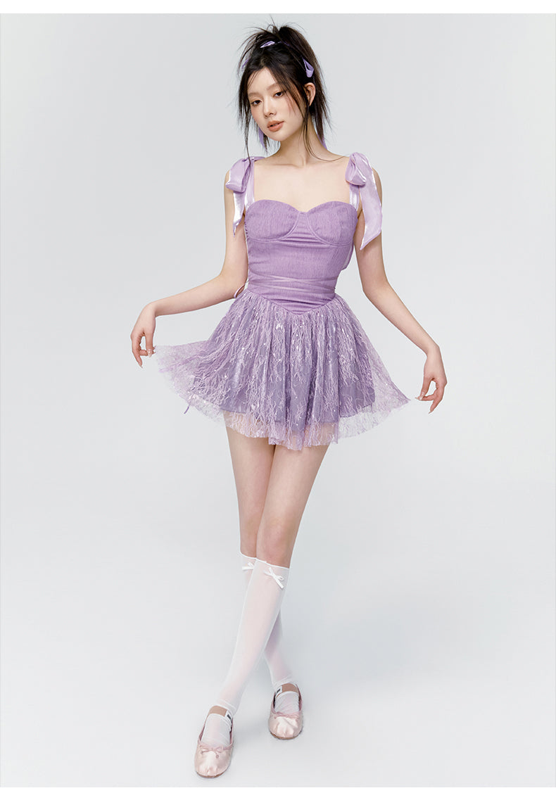 Purple Slim Lace Patchwork Dress - CHINASQUAD