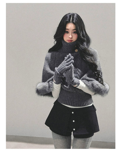 High-Neck Cable Knit Sweater