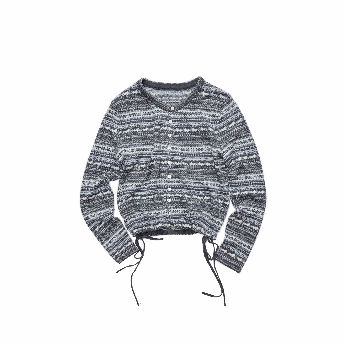 Fair Isle Pony Jacquard Drawstring Knit Cardigan