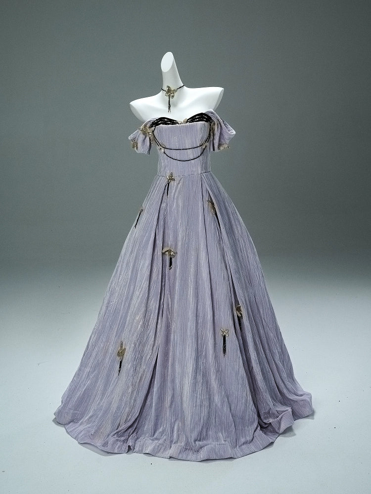 Opulent Lavender Smoke Couture Gown