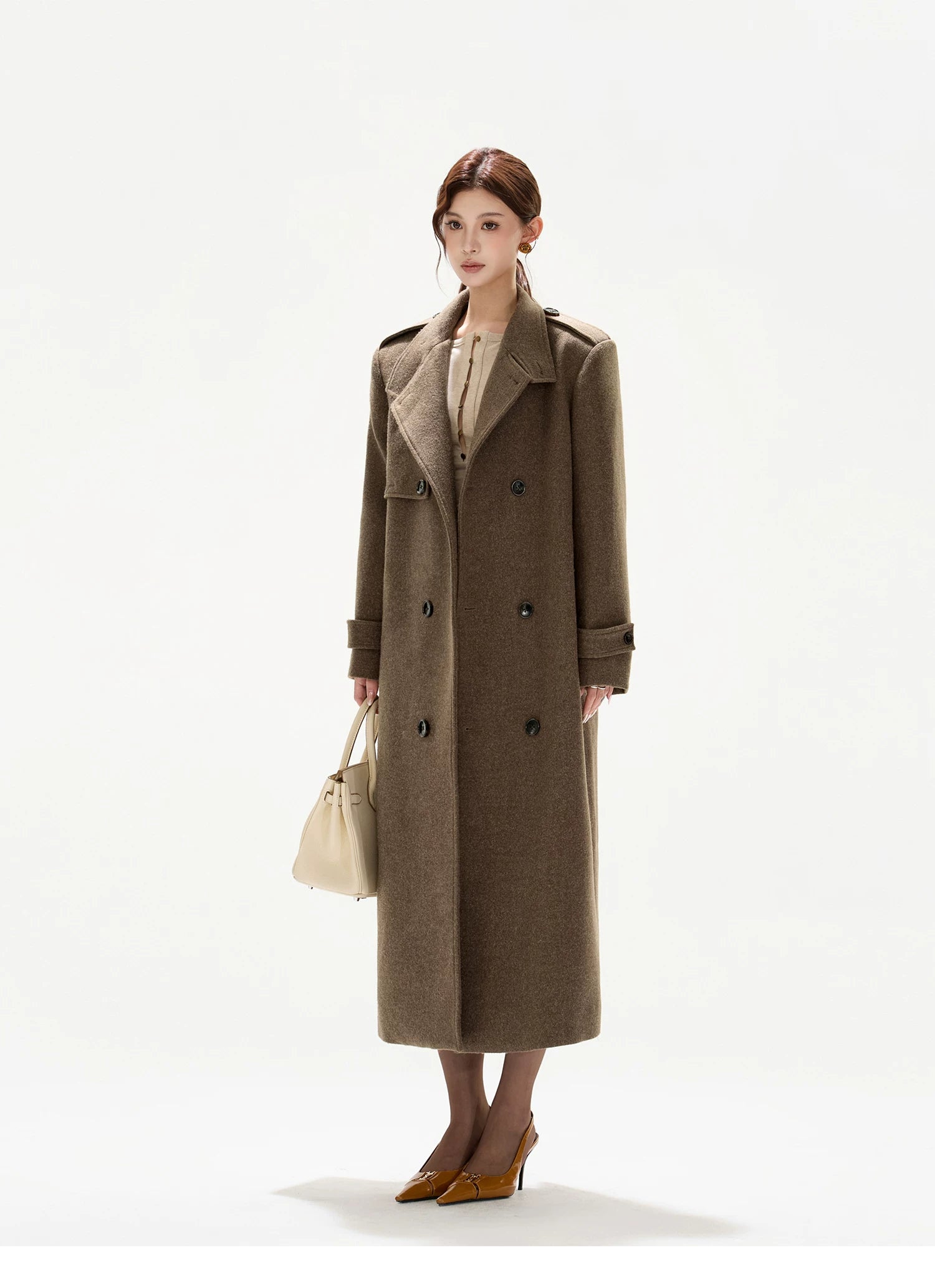 Statement Wide-Shoulder Wool-Blend Overcoat