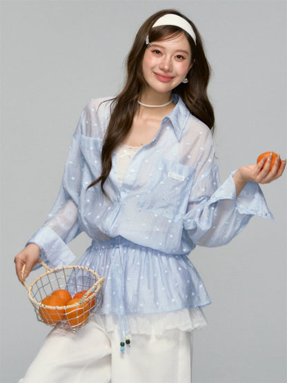 Lapel Plaid Lace-Trimmed Sunscreen Shirt