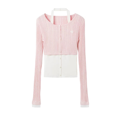 Faux Layered Slim-Fit Knit Cardigan